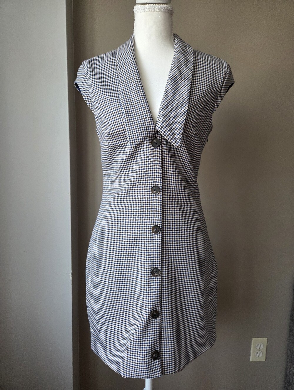 Zara NWT Houndstooth Blazer Mini Dress Size M Tailored Button Front
